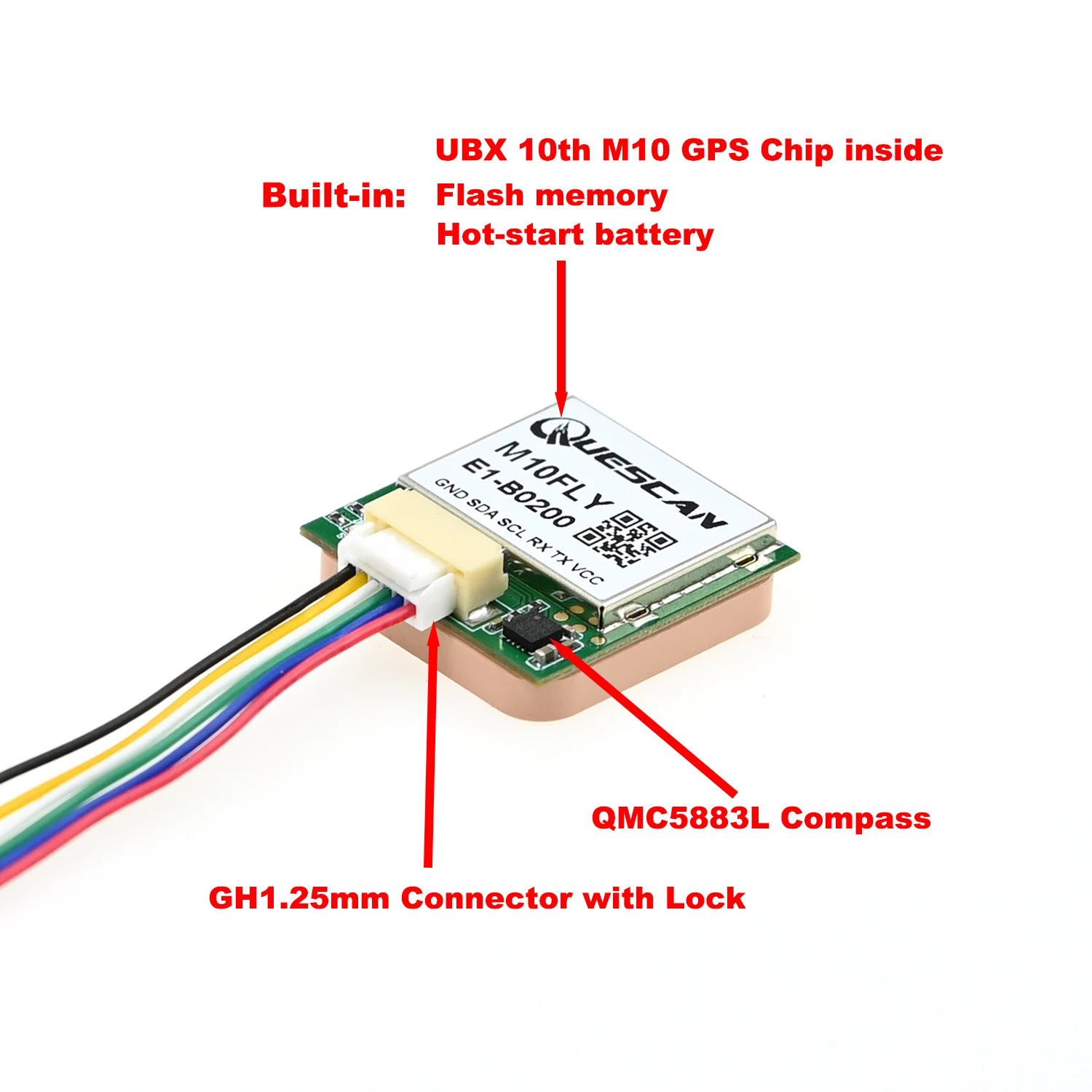 QUESCAN M10FLY 10Hz Drone M10 GPS Módulo GNSS com Bússola Protocolo UBX INAV Ardupilot Betaflight APM GPS Galileo Beidou GLONASS