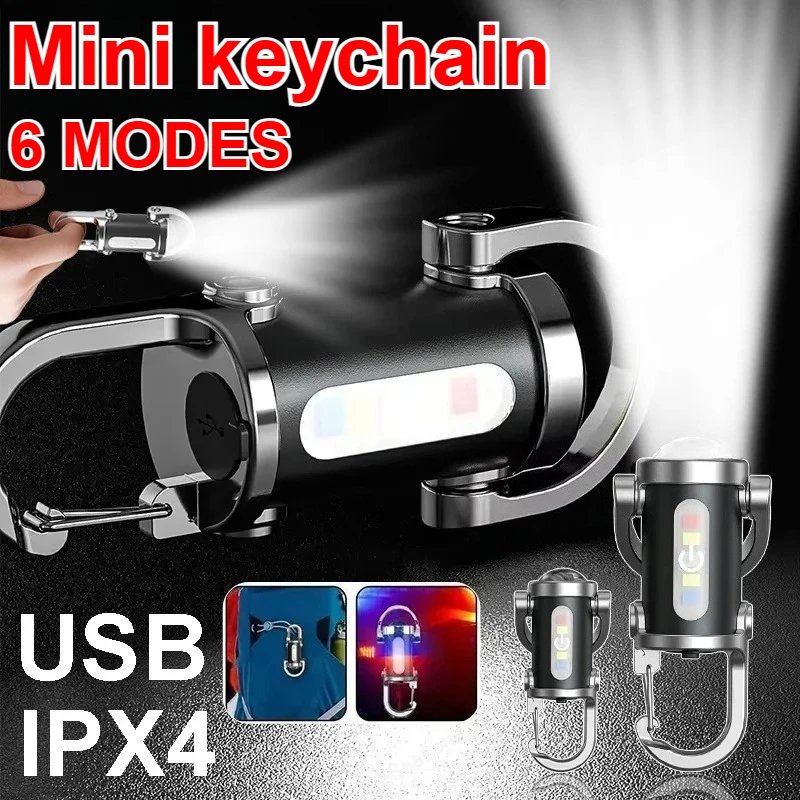 

COB LED Flashlight EDC Keychain Light USB C Rechargeable Torch for Camping Hiking Emergency IPX4 Waterproof Portable Light