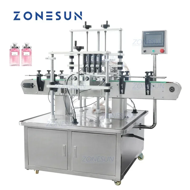 ZONESUN ZS-YTZL4A enchimento automático de líquido a vácuo de quatro cabeças para pequenas garrafas de cosméticos e perfume