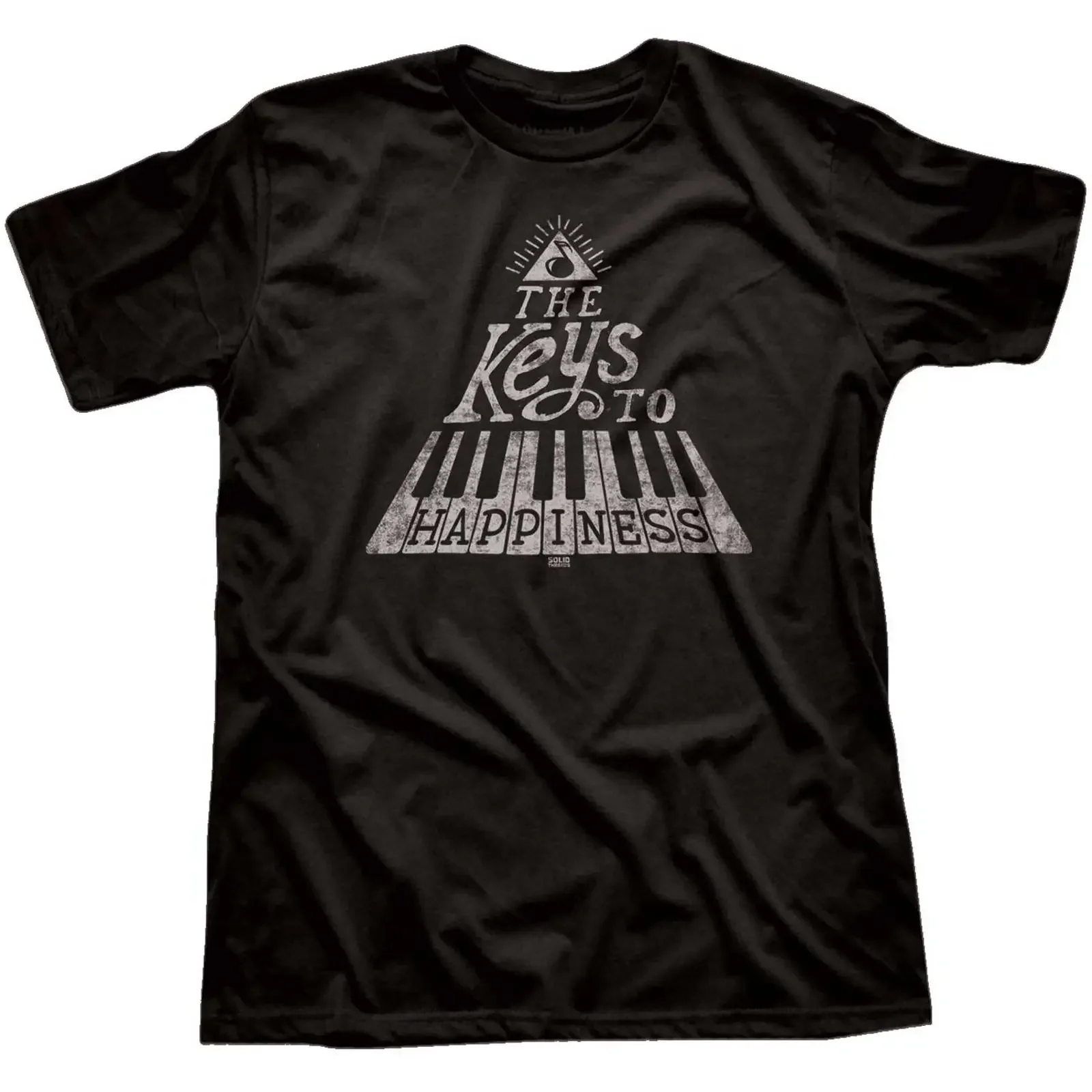 Men's The Keys To Happiness Cool T Shirt Vintage Musician Black Solid Threads vintage Washed Comfortable designer clothes