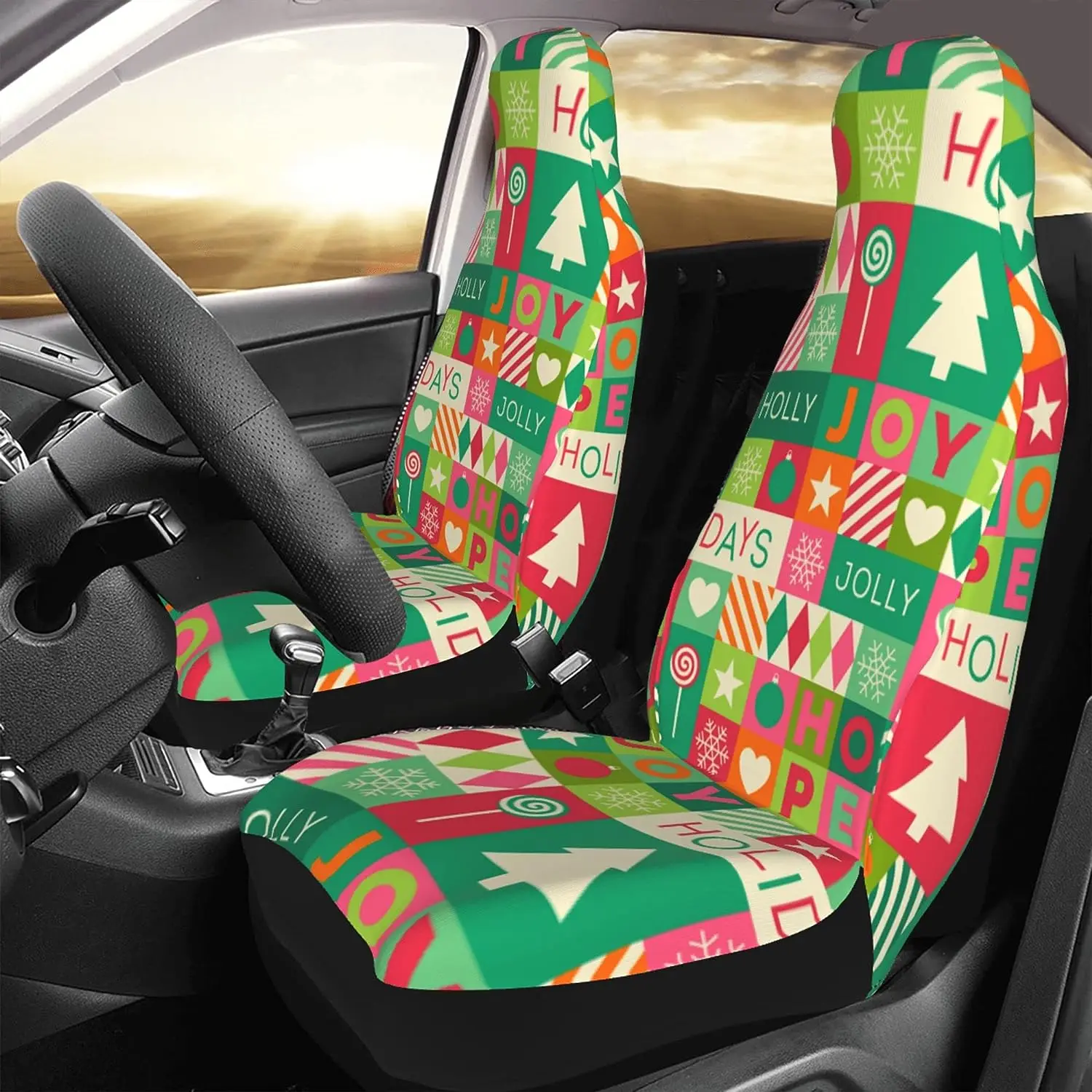 Joy Christmas Holiday Car Seat Covers Vehicle Front Seat Covers Universal Fit Seat Protector 2 Pcs Four Seasons Seat Cushion