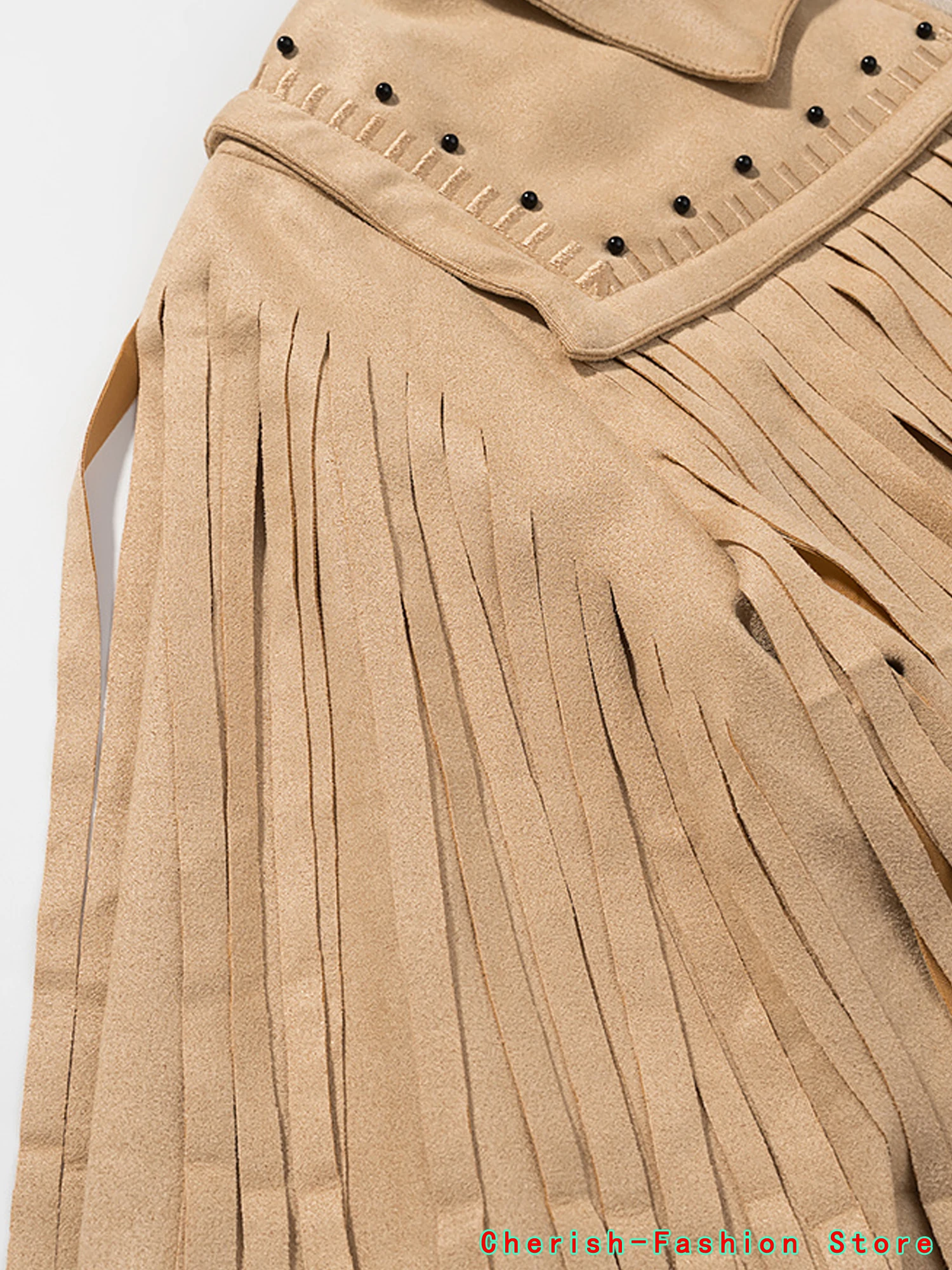 Kwastje Suède Jas Vest Jas Fringe Geweven Retro Casual Revers Kraag Slim Fit Mode Straat Vrouwen Korte Uitloper Top Lente