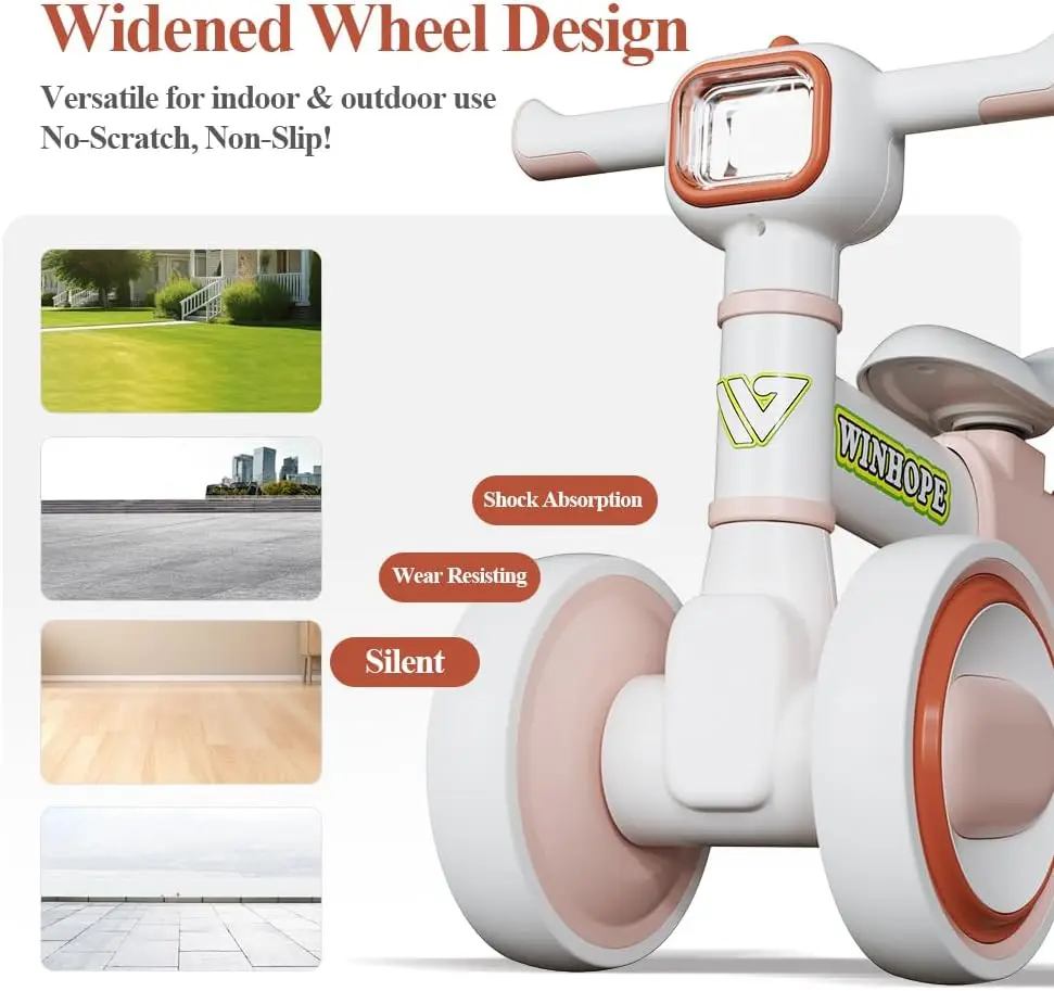 Baby Balance Bike for 1-3 Year Old Boys & Girls, Silent Wheels, with Colorful Lights & Music, Toddler Balance Bike for 12-36 Mon