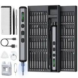 Precision Electric Screwdriver Set 68 in 1 Cordless 64 S2 Precision Drill Bits 5 Torque Settings LED Hand Repair Tool Kit