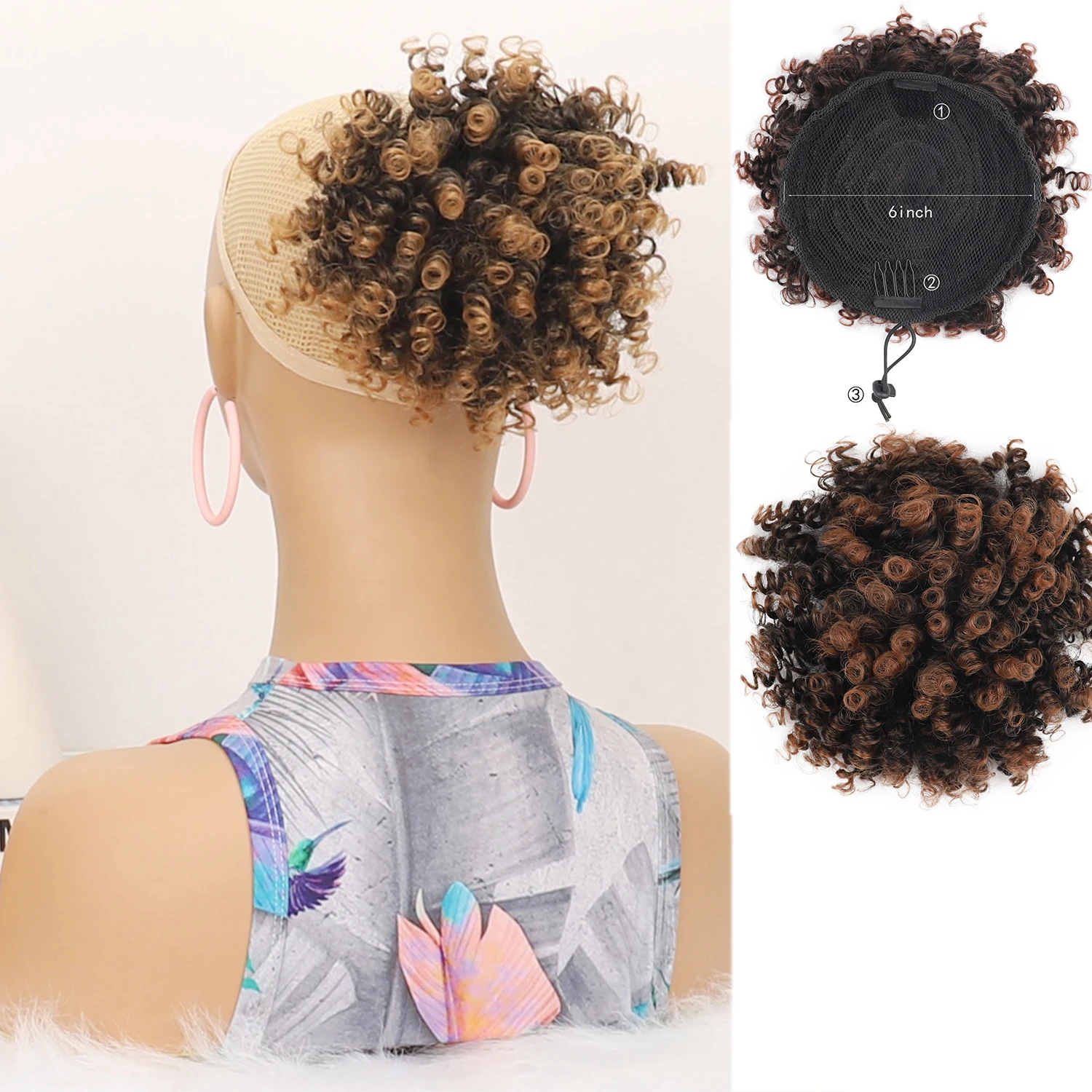 

Jeedou Afro Puff Chignon Curly Messy Hair Bun Drawstring Ponytail Synthetic Blonde Brown Thick Double Weft Hairpiece for Women