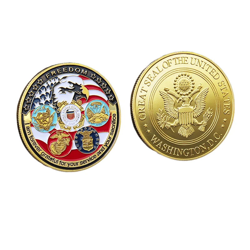 

USA Navy Challenge Coin USAF USMC Army Coast Guard Freedom Eagle Gold Plate Rare Collection