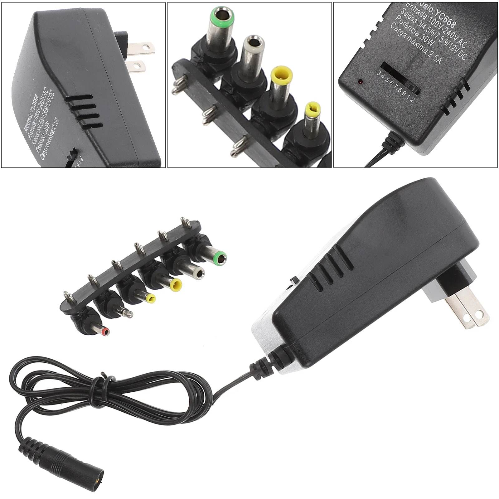Adaptateur d'alimentation universel réglable, 1 ensemble, alimentation en plastique pour ordinateur portable, routeur, lumière LED, tablette, vidéo sans fil