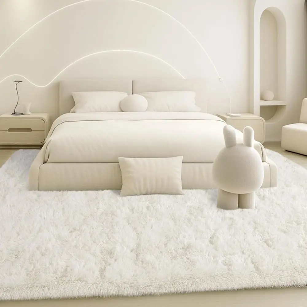 

Large Cream Plush Fluffy Rugs for Living Room, Bedroom, Kids Room, and Dorm Decor - Non-Slip, Thick, Soft Indoor Carpets