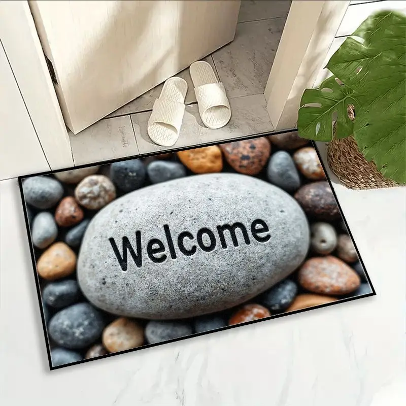 VIKAMA Simulation Pebble Welcome Entrance Mat, Non-Slip Foyer Rug for Bathroom & Home Entry, Textured Floor Carpet
