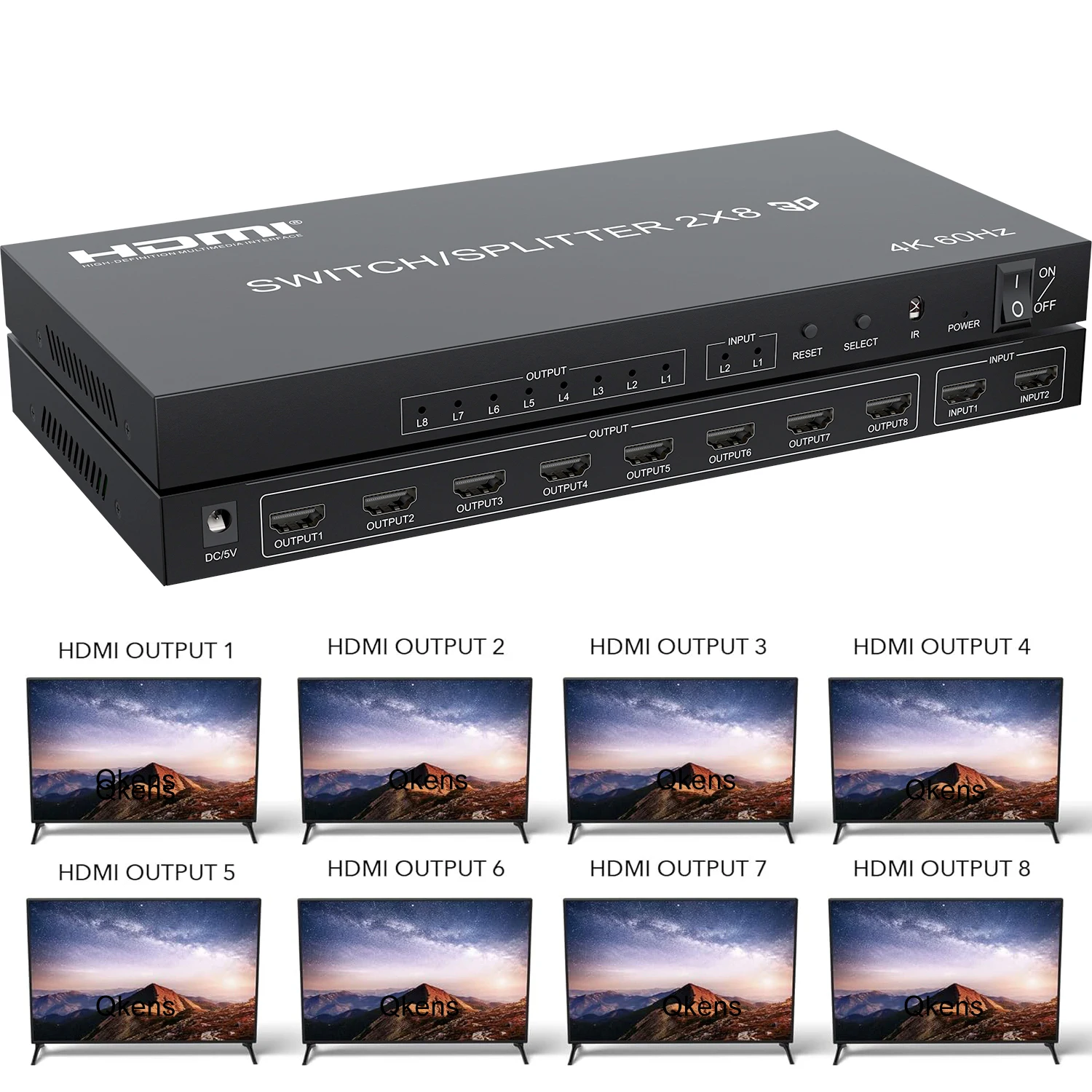4K 30Hz 2x8 HDMI Switch Splitter 4K 60Hz 3D 2 in 8 Out Video Distributor Converter 8 Channel Share TV Monitor Projector Display