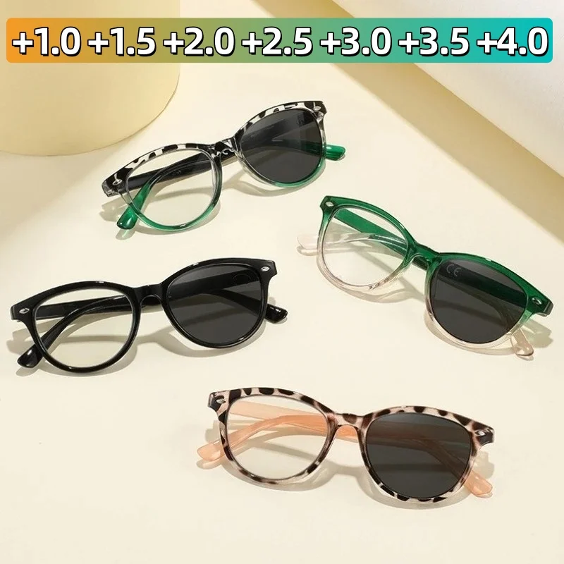 

Stylish Round-Frame Photochromic Anti Blue Light Reading Glasses for Women High-Definition Presbyopia Eyewear +1.0 To +4.0