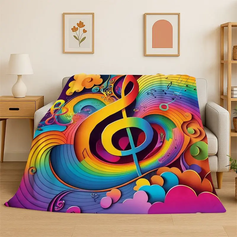 Fashion Musical Note Instrument Staff Art Flannel Blanket Soft Throw Blanket for Bedroom Living Room Bed Travel Camping Nap Gift