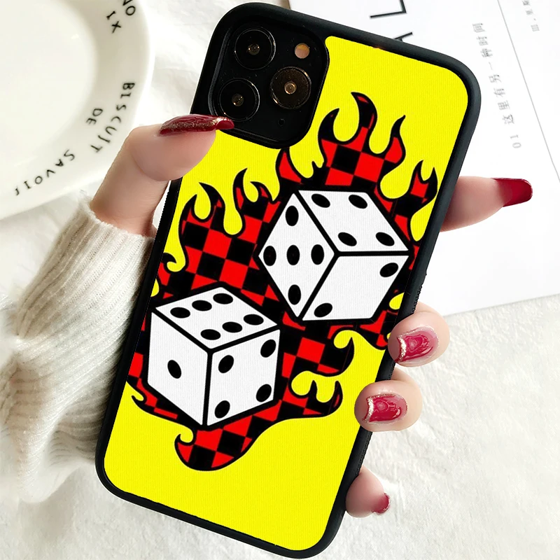 5S SE 2020 Phone Cover Case for iPhone 6 6S 7 8 PLUS X XS XR 11 12 13 MINI 14 PRO MAX Rubber Silicone Dice Fire flame Checkboard