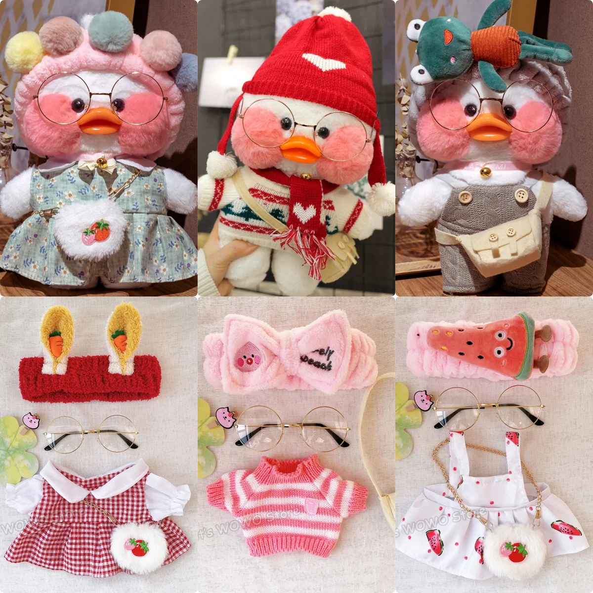 1セットの人形アクセサリーは30cmのララファンファンカフェダックぬいぐるみに適合します。洋服、セーター、ドレス、ヘッドバンド、バッグ、衣装、子供や女の子へのギフト。