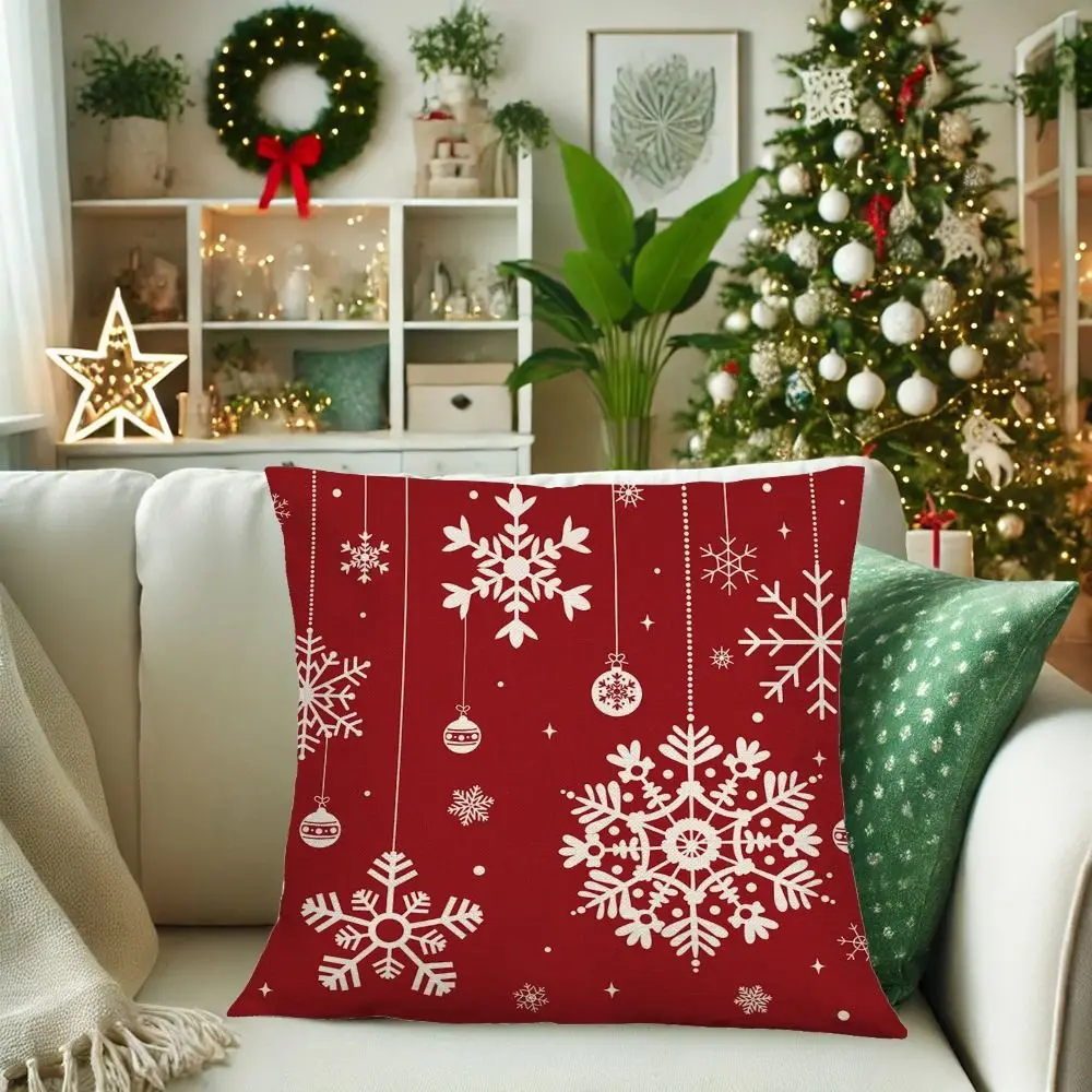 2Pcs 45x45cm Christmas Snowflake Cushion Cover Luxury Cartoon Sofa Pillowcase Soft Washed Material Dacron Throw Pillow Case