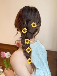 AWAYTR 5PCS Sweet Girls Flower Mini Hair Clips Metal Hairpin Sunflower Barrette Ribbon Bow Bangs Clip Fashion Hair Accessories