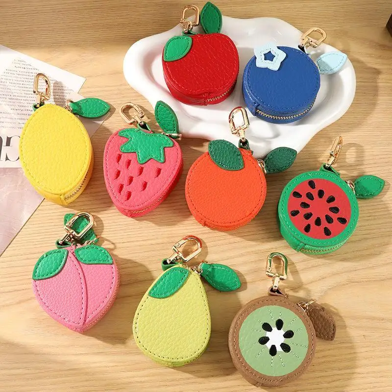 1 Stück Blaubeer-Design Frucht-Charm Münzbörse Niedlicher PU-Leder Anhänger Schlüsselanhänger Kopfhörer-Tasche Mini-Aufbewahrungstasche – Detail 1