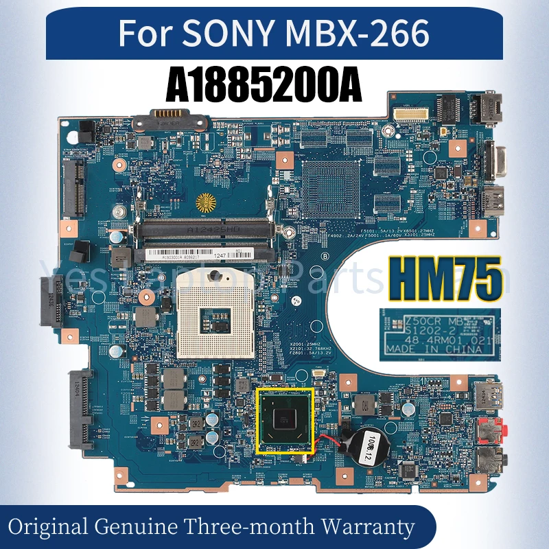 

S1202-2 For SONY MBX-266 Laptop MainboardA1885200A HM75 100％ fully Tested Notebook Motherboard