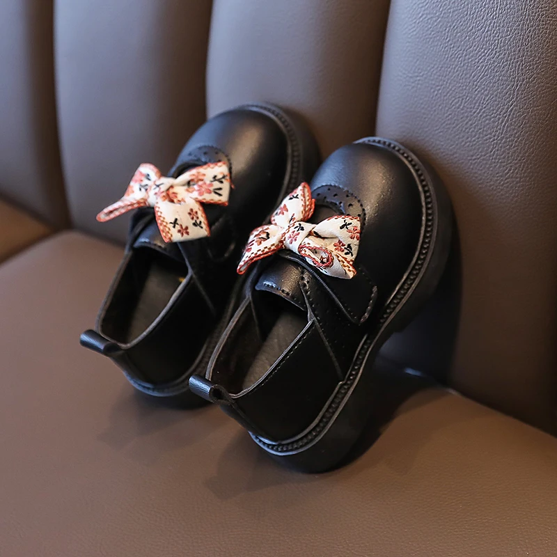 Spring Children\'s Leather Shoes Embroidery Bowknot Kids Mary Jane Shoes Causal School Thick Bottom Girls Princess Single Shoes