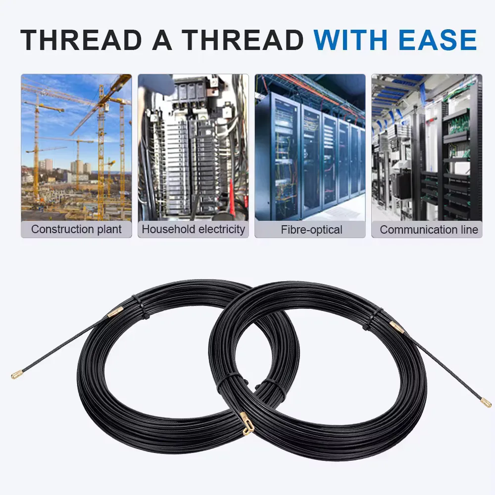 3mm 5M-40M Nylon Cable Puller Electrician Tape Conduit Ducting Wall Wire Threader Fish Guide Electrician Pushing Tape