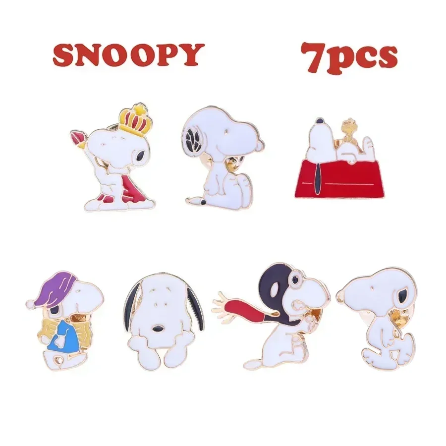 7 ชิ้น/เซ็ต Kawaii Snoopy เข็มกลัดการ์ตูนอะนิเมะเข็มกลัด Badge นักเรียนเสื้อผ้ากระเป๋าตกแต่งบุคลิกภาพชายหญิง Pins Neckpin