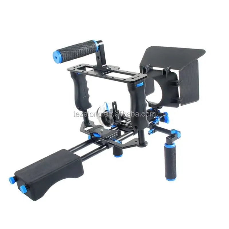 Kit profissional universal do estabilizador da gaiola do equipamento de dslr com caixa fosca do foco seguinte para canon