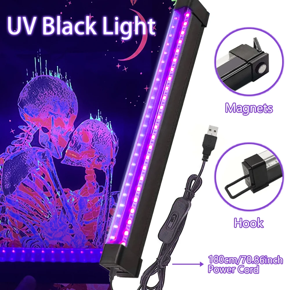 8W الأشعة فوق البنفسجية الضوء الأسود 395nm UVA الجافة مسمار ضوء كاشف الفلورسنت زينت الضوء الأسود لعيد الهالوين عيد الميلاد