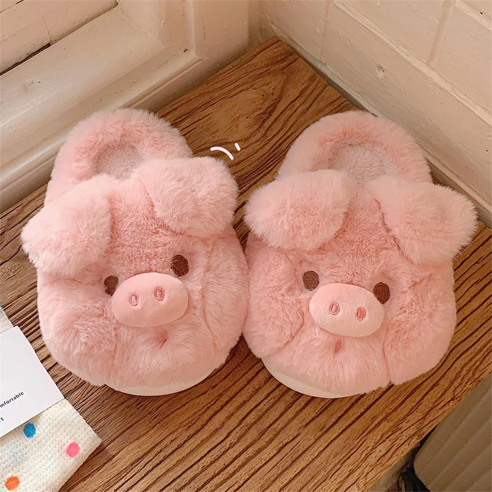 Plush Pig Slippers Slip-on House Shoes Non Slip Furry Thick Sole Slippers Comfortable Fluffy Piggy Slippers for Autumn Winter