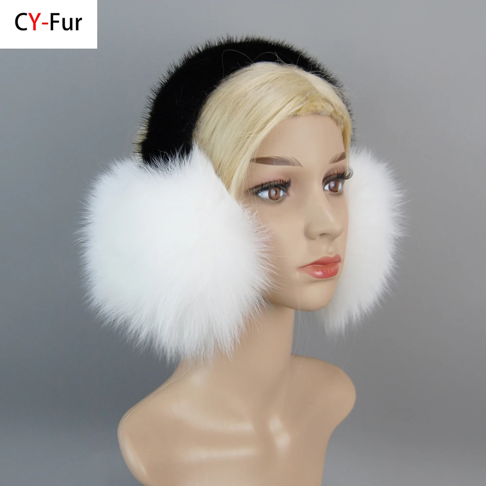 New Ladies Luxurious Real Mink Fur Earlaps Fluffy 100% Genuine Real Fox Fur Earmuff Winter Warm Women Natural Fox Fur Ear Muffs