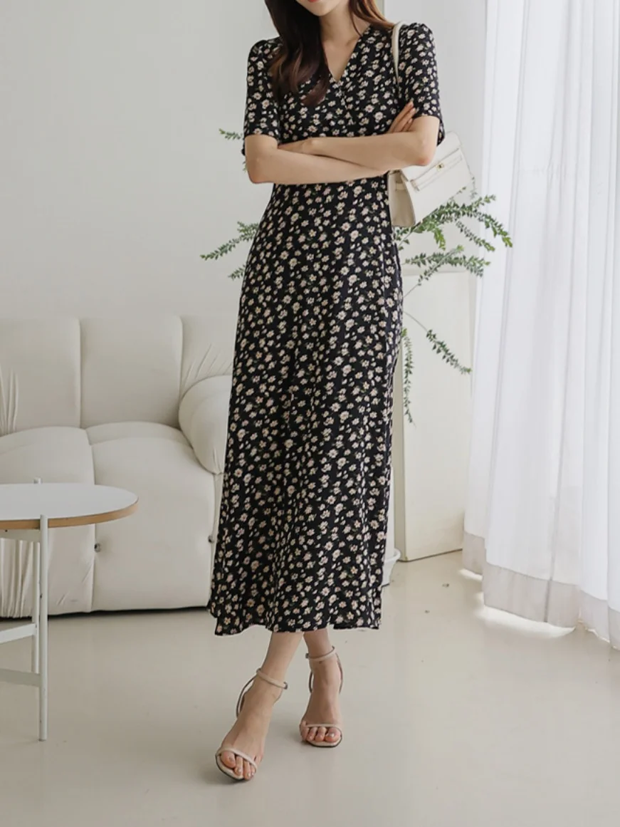 

Новое летнее корейское женское платье больших размеров ort Sve V-Ne с застежкой на талии Dr Ele Age-Defng X-ape Long Dr