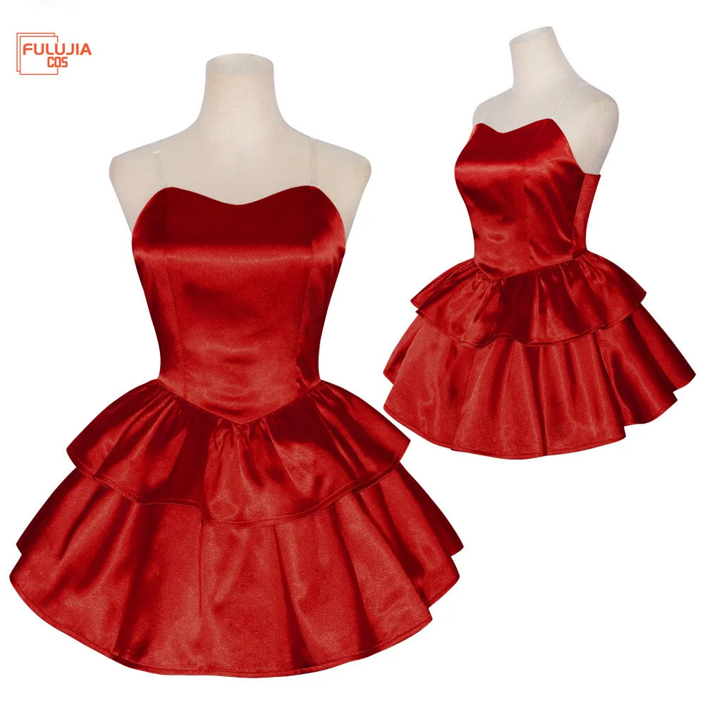 

Fulujiacos Mima cosplay Costume Red Strapless Dress Headband Pink Dress