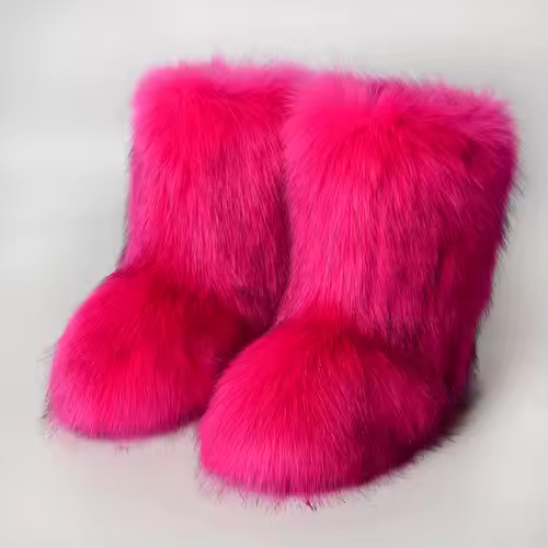 Women's Winter Snow Boots Outdoor Luxury Furry Faux Fox Fur Boots Woman Plush Warm Platform Shoes New Fashion Bottes Big Size 46 - Image 7