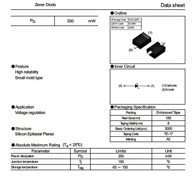 100pcs Original UDZV2.0B 02 UDZV2.2B 12 UDZV2.4B 22 UDZV2.7B 32 UDZV3.0B 42 UDZV3.3B 52 UDZV3.6B 62 SOD-323FL  Zener Diode