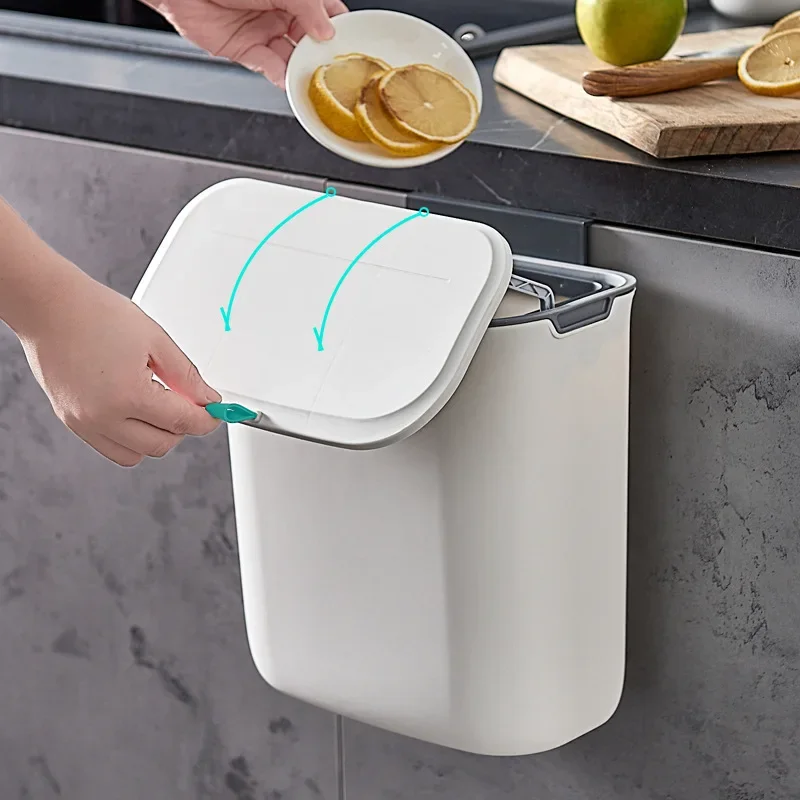 9L Mülleimer mit Deckel Wandbehang Küche Mülltonne Waschbecken Schranktür Wandmontierter Mülleimer Badezimmer Schmaler Papierkorb