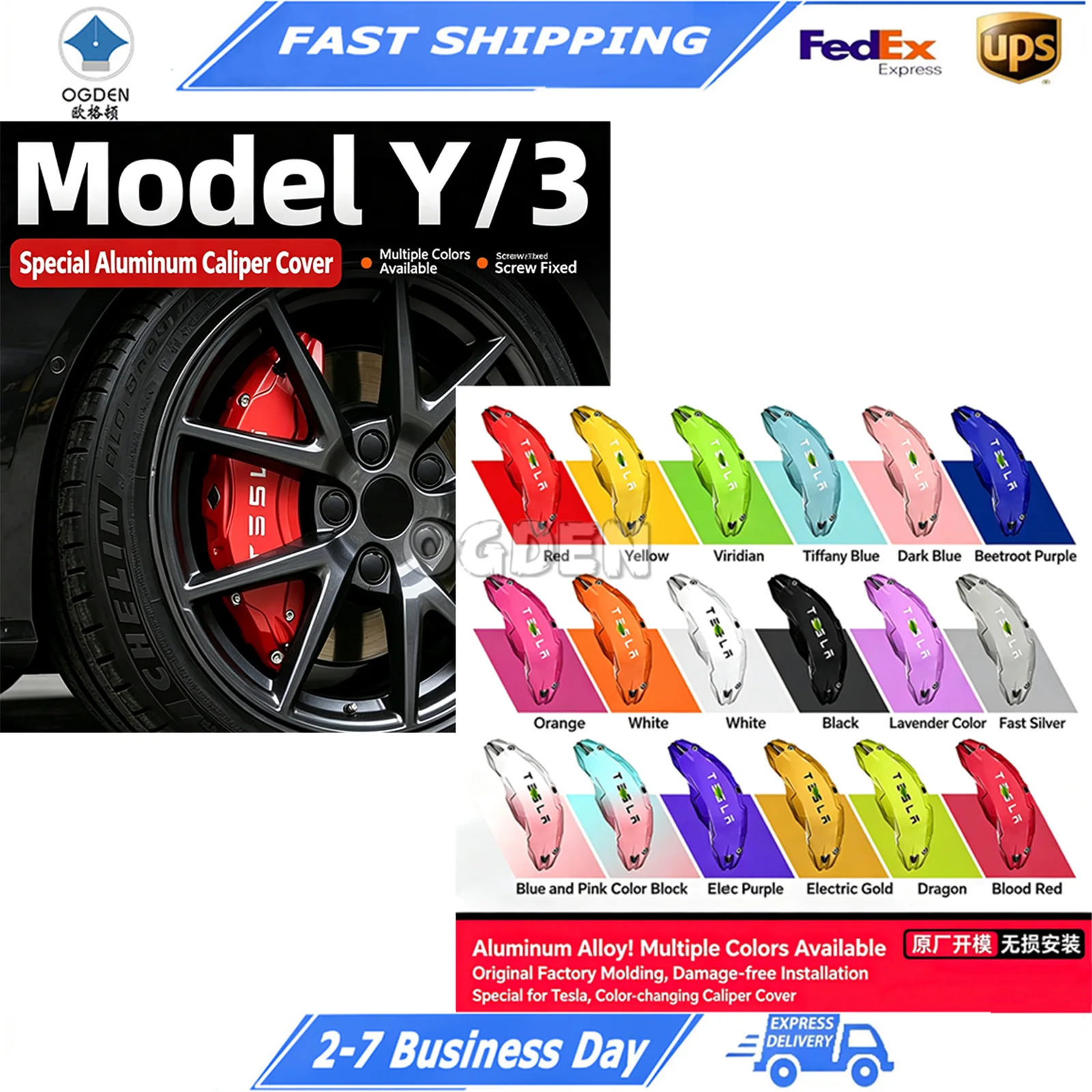 

OGDEN Aluminum Alloy Brake Caliper Covers, Modified Decorative Caps for 2019-2026 Tesla Facelift Model 3 / Model Y