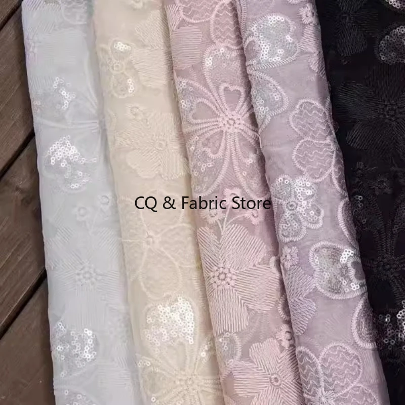 Five Leaf Flower Sequins Embroidered Lace Fabric For Women Dress Stage Costume By The Yard