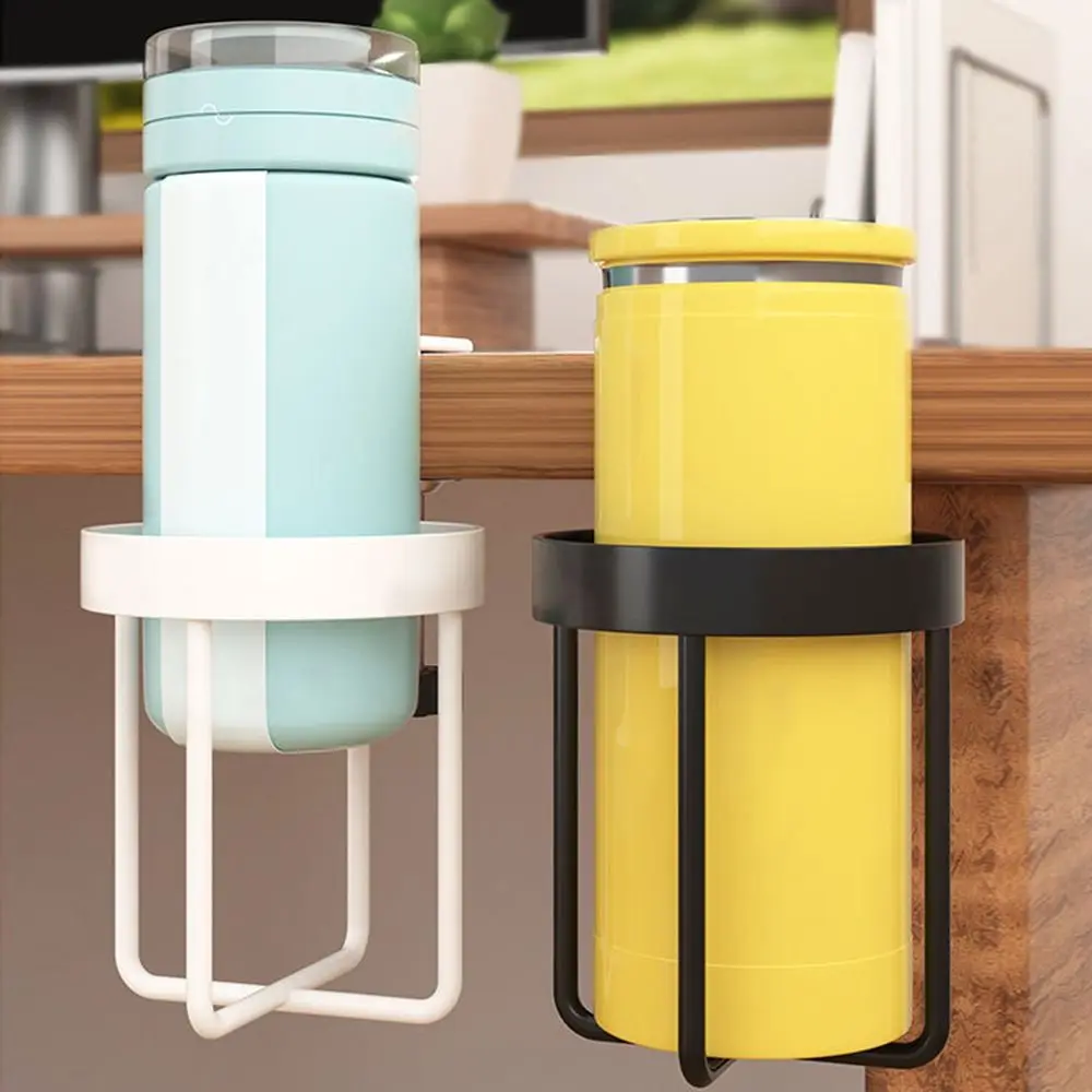 

Space Saving 2 in 1 Clip-on Cup Holder Waterproof Metal Desktop Mug Rack Sturdy Durable Cup Hanging Storage Holder Water Bottles