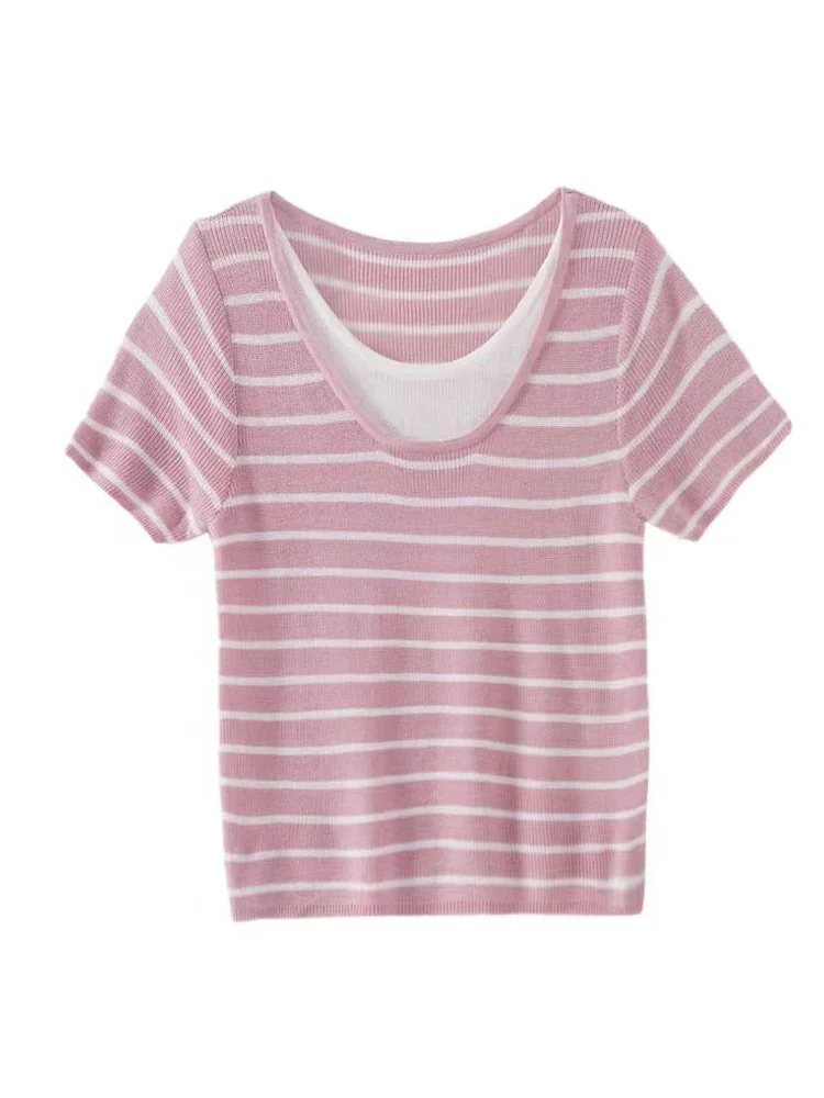 Faionable مخطط اللون Blo ort Sve محبوك أعلى المرأة فرقة نظرة الصيف لباس غير رسمي Sli الكورية Sle سليم صالح #5