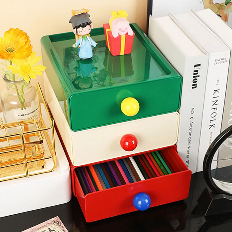 Colorful Plastic Drawer Type Closet Dustproof Desktop Storage Box Space Saving Makeup Stationery Organizer Sundries Holder Home