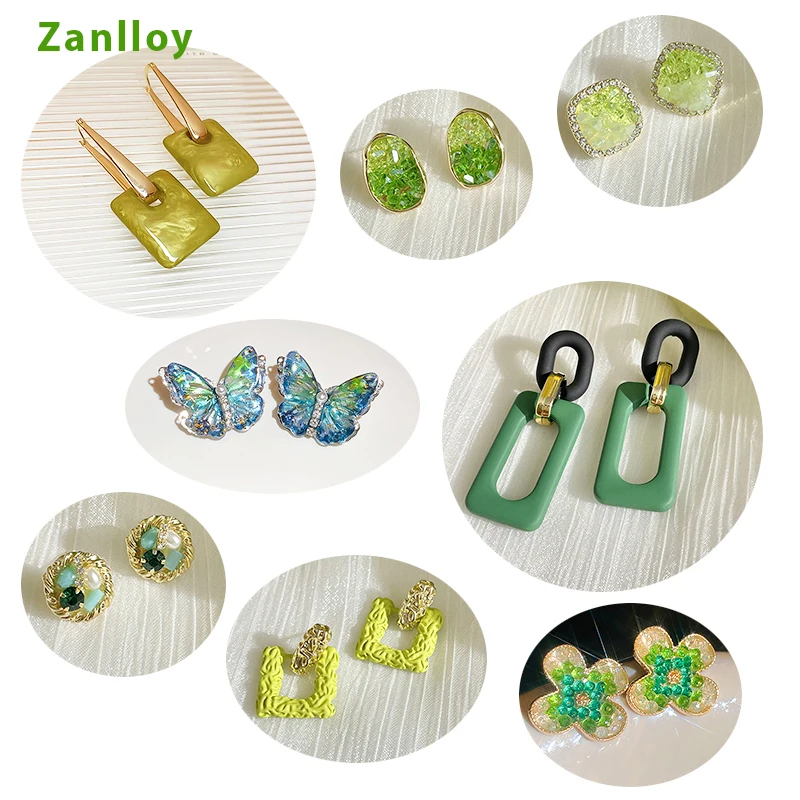 ZNLLOY Mint Green Forest Earrings For Women Girl Geometric Long Pearl Tassel Drop Earring Avocado Green Flower Stud Earring Gift