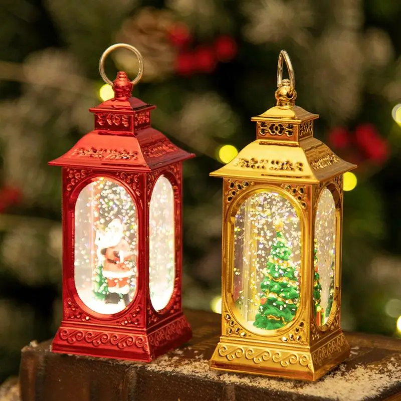 Christmas Vintage LED Lantern Lights Portable Christmas Snow Crystal Ball Lantern Night Light For Gate Yard Garden Patio