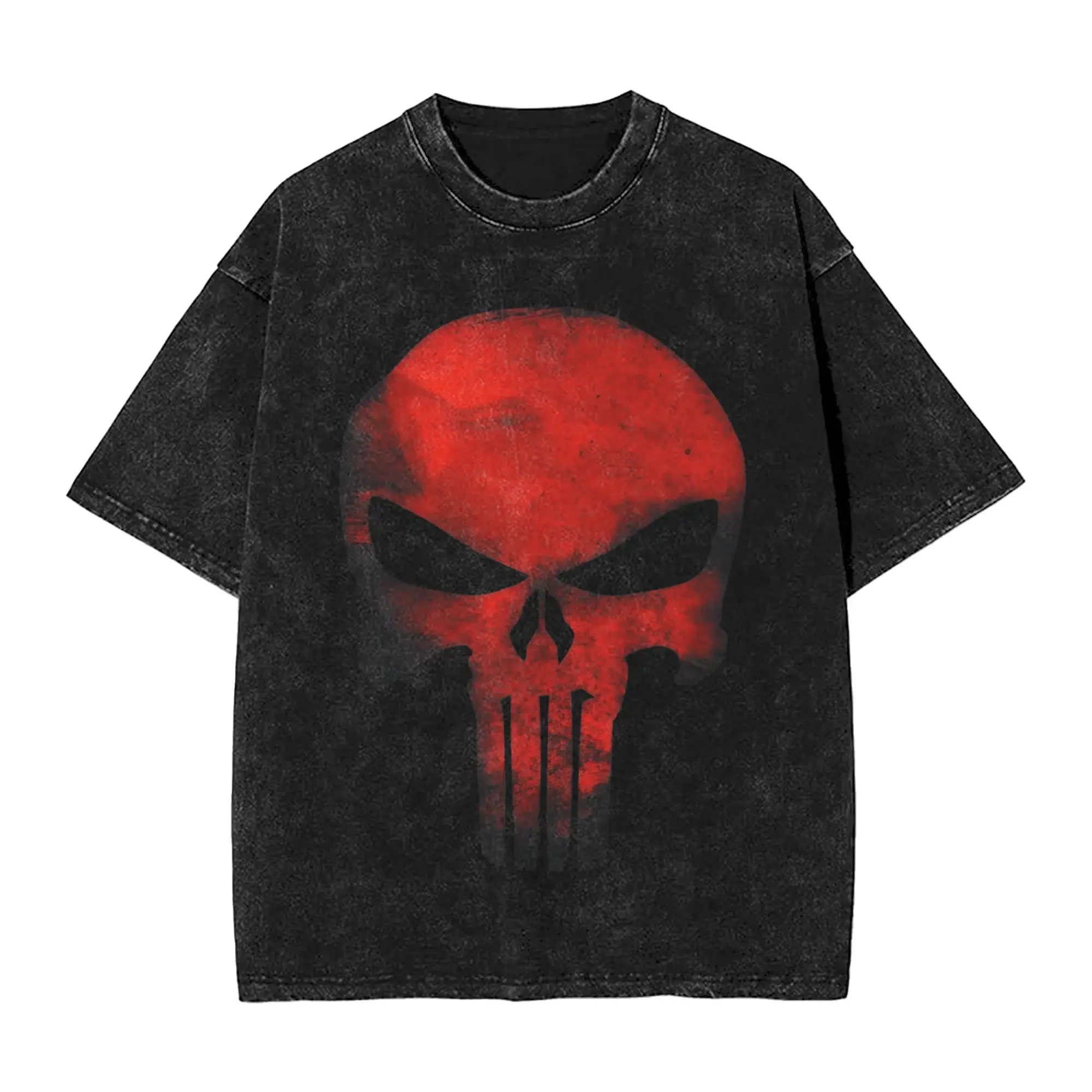 Heavy Metal Skeleton PPUNISHER Vintage Washed T-Shirts Baumwolle Vintage T-Shirts Rundhals Punisher T-Shirt Kurzarm Kleidung