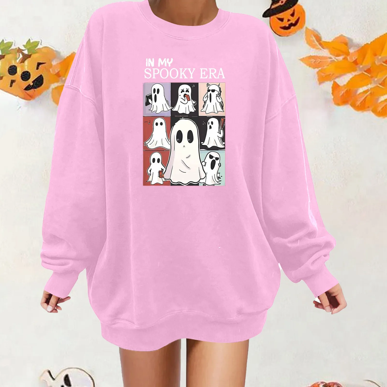 

Oversized New Women's Halloween Cute Ghost Print Hoodie Autumn Winter Loose Harajuku Kawaii Designs Couple Unisex Sweatshirt