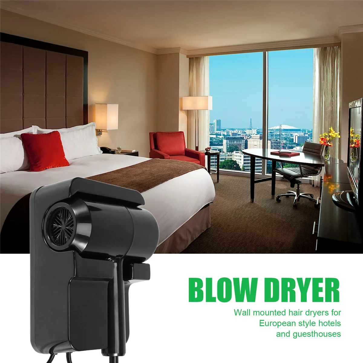 GMDQ Hot&Cold Wind Blow Hair Dryer Electric Wall Mount Bathroom Hotel Negative Ion Blower with USB Bracket Black EU Plug
