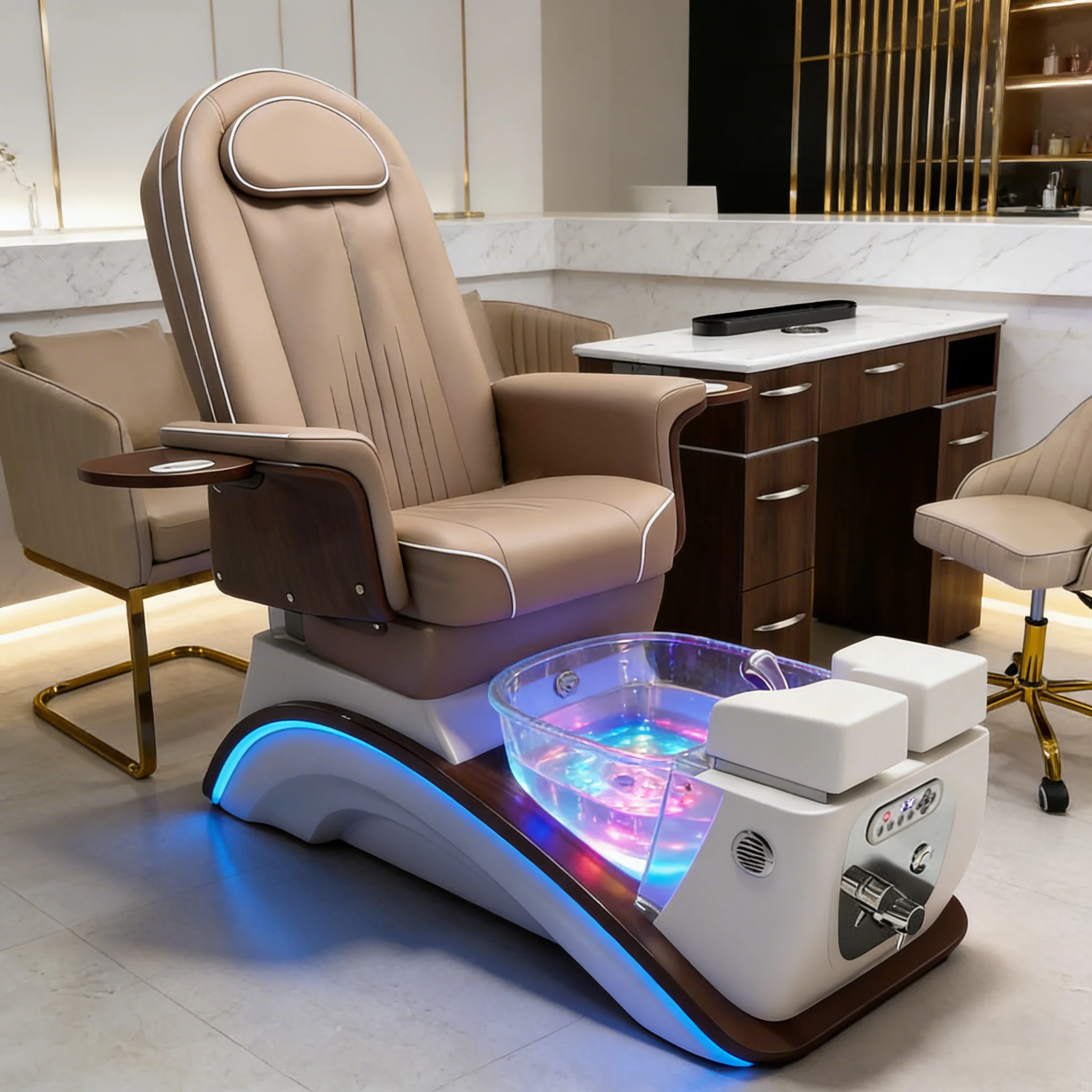 Custom Foot Spa Basin Adjustable Backrest Electric Pedicure Spa Chair With Massage For Nail Salon Commercial Use