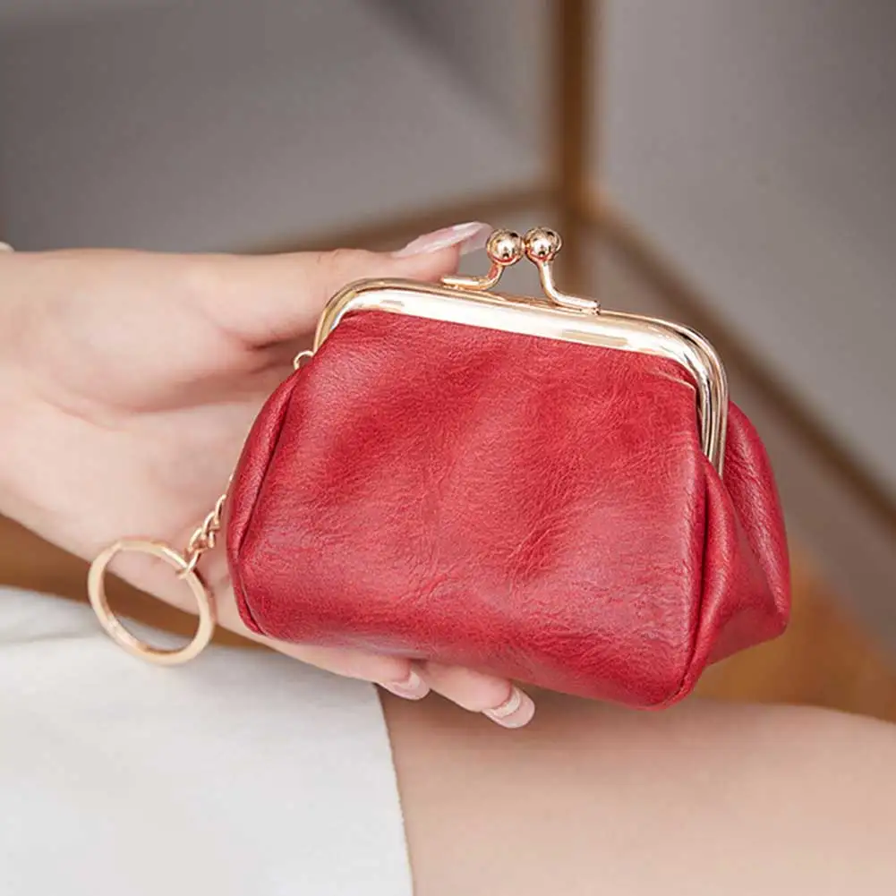 المرأة الرجعية كليب محفظة نسائية للعملات المعدنية قبلة قفل المحمولة عملة حقيبة بولي Leather الجلود لطيف المشبك المحفظة السيدات حقيبة مفاتيح أحمر الشفاه حقيبة التخزين #4