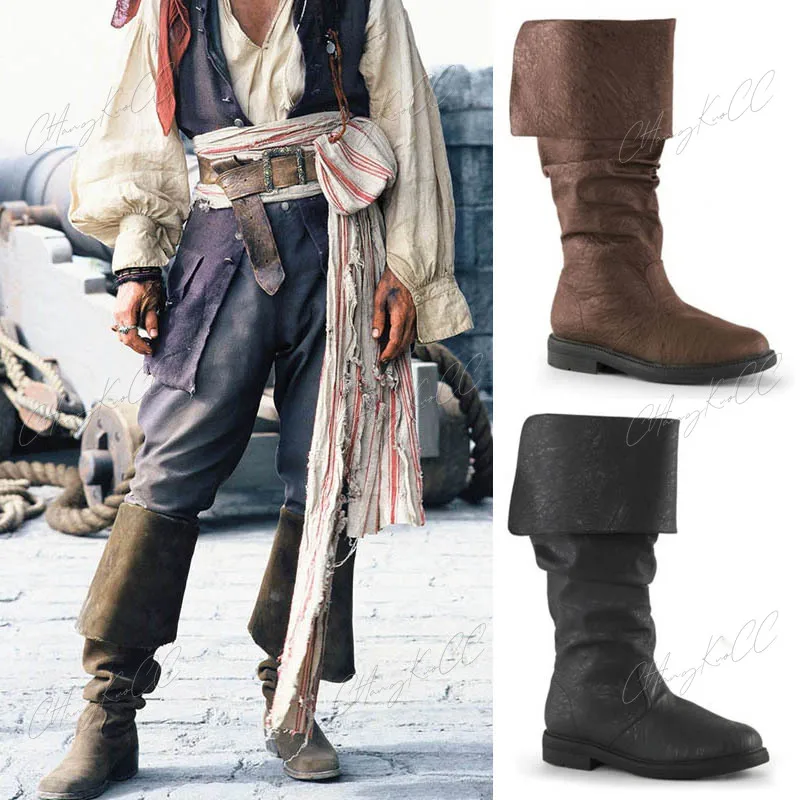 Medieval Pirate Men's Boots Viking Rapp Nordic Boots Renaissance Retro Steampunk Gothic Shoes Robin Clothing Leather Haddock