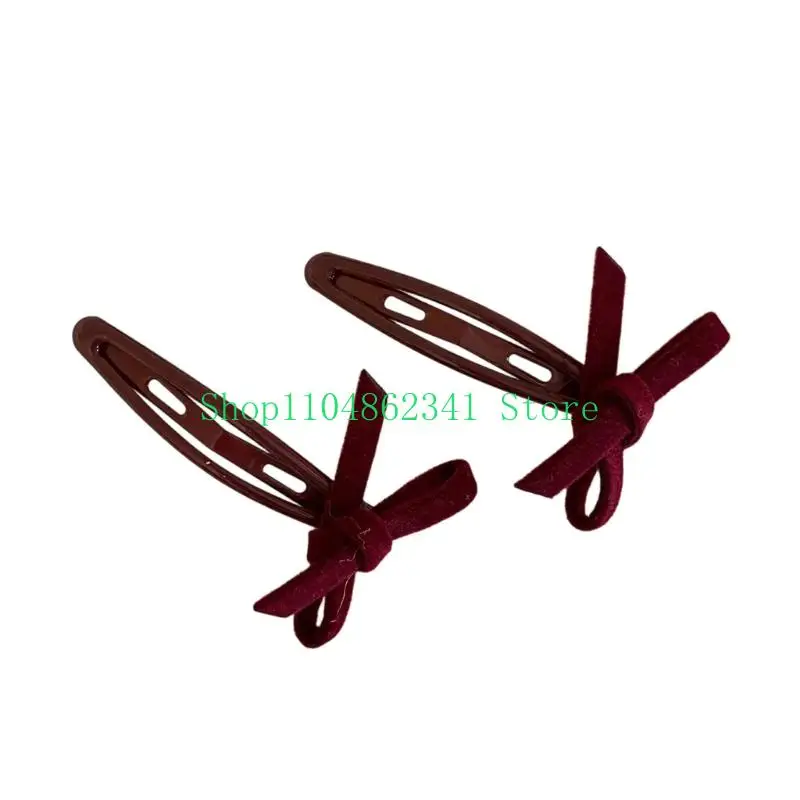 

652F 2pc Elegant Velvety Bows Barrettes Hair Pin Lightweight Multiple Color Available