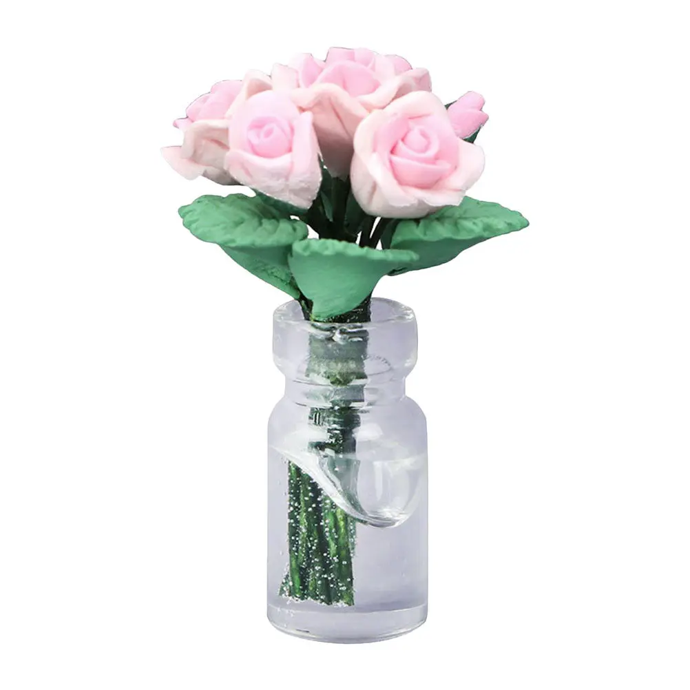 

Миниатюрное украшение для дома: роза в горшке, яркая декоративная фигурка из смолы, мини-бонсай, аксессуар для микроландшафта, миниатюрный цветок