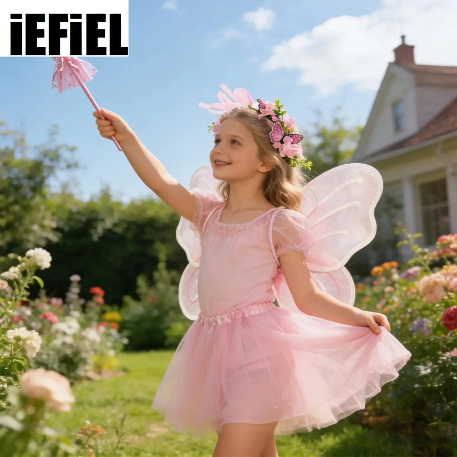 

Костюм с крыльями бабочки, 4 шт., балетная юбка-пачка с цветочной короной, набор волшебных наклеек, танцевальная одежда для Хэллоуина и косплея